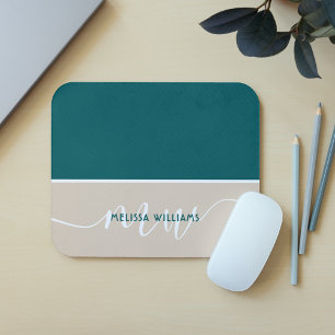 Mousepad Nome do Monograma de Script Minimalista Verde e Br