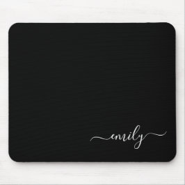 Mousepad Nome do Monograma de Script Moderno Preto e Branco
