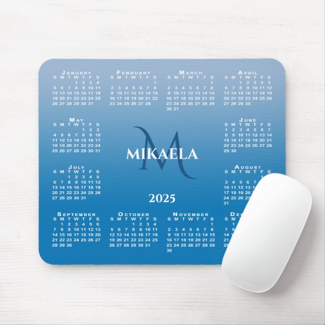 Mousepad Nome do Monograma do Calendário 2025 no Gradiente  (Com mouse)