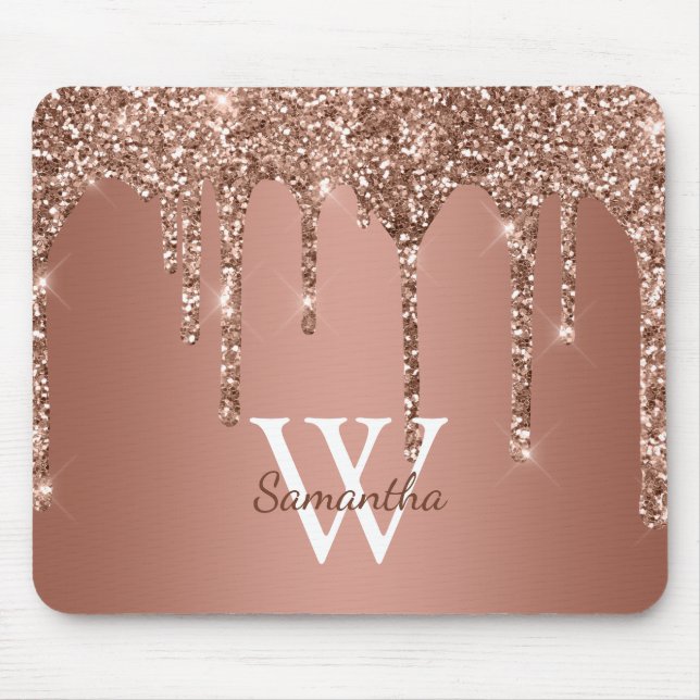 Mousepad Nome do Monograma do Disparador Glitter Dourado ro (Frente)