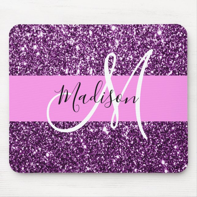 Mousepad Nome do Monograma do Glam Pink & Purple Glitter Sp (Frente)