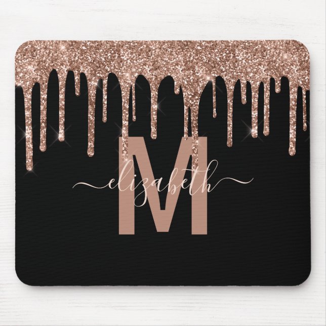 Mousepad Nome do Monograma do Glitter de Discagem Dourada d (Frente)