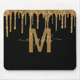 Mousepad Nome do Monograma do Glitter de Disco Dourado