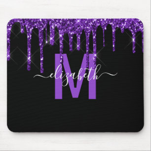 Mousepad Nome do Monograma do Glitter de Disposição Roxo