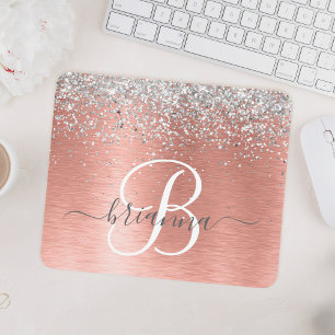 Mousepad Nome do Monograma do Glitter Metálico Brutado Dou