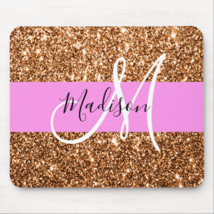 Mousepad Nome do Monograma do Glitter Pink e Glitter de Cob