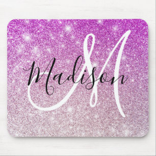 Mousepad Nome do Monograma do Glitter Purple Girls & Glam