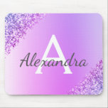 Mousepad Nome do Monograma do Glitter Roxo de Luxo<br><div class="desc">Faísca Roxo Faux e Folha Metálica Glitter Nome do Monograma e Pasta Inicial do Rato Monograma. Este humsepad, uma menina de luxo, monograma, é perfeito para a casa ou escritório e seria um presente perfeito para um estudante ou um colega de trabalho. Entre em contato com o designer para obter...</div>