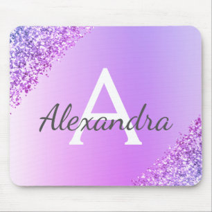 Mousepad Nome do Monograma do Glitter Roxo de Luxo