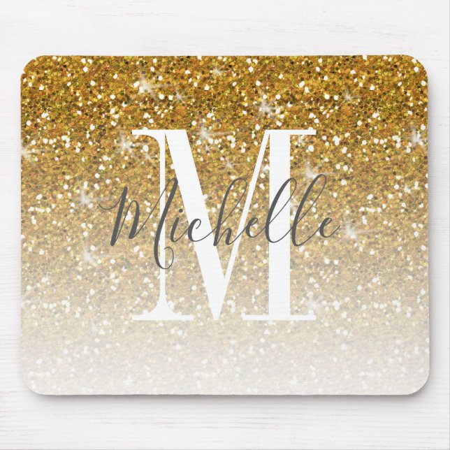 Mousepad Nome do Monograma do Glitter Sparkle Elegante Dour (Frente)