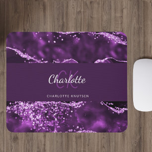 Mousepad Nome do monograma do mármore de agato roxo
