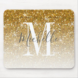 Mousepad Nome do Monograma do Minigráfico Glitter Dourado