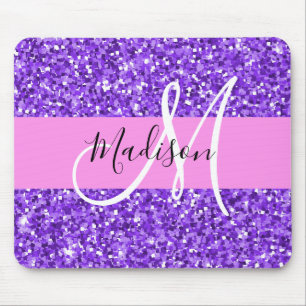 Mousepad Nome do Monograma do Minigrama Glitter Purple e Ro