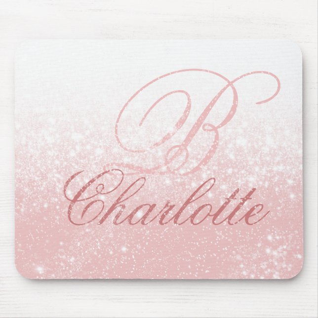 Mousepad Nome do Monograma do Script Girly Girly Glitter Bl (Frente)