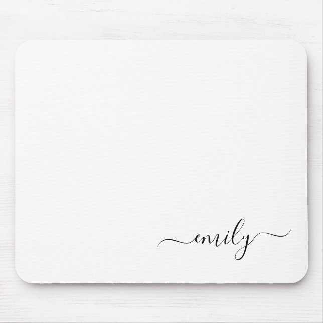 Mousepad Nome do Monograma do Script Moderno Preto Branco (Frente)