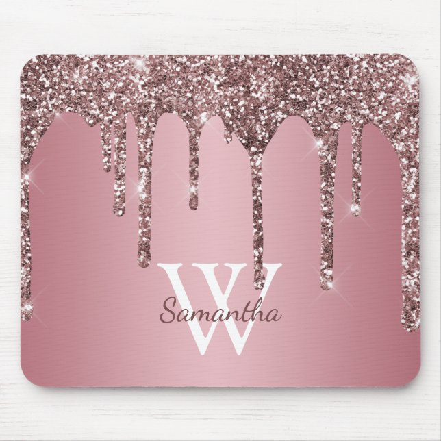 Mousepad Nome do Monograma do Sparkle Drives Rosa Dourado d (Frente)