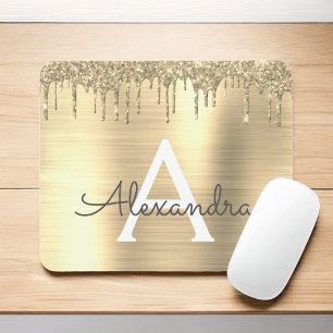 Mousepad Nome do Monograma Dourado com Glitter Brugado Meta