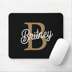 Mousepad Nome do Monograma Elegante Moderno Script Dourado