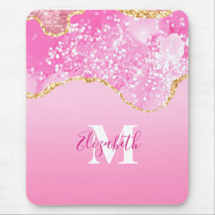 Mousepad Nome do Monograma Glitor Dourado Rosa Inicial