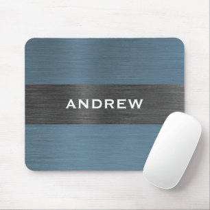Mousepad Nome do Monograma Metálico Bruto Azul