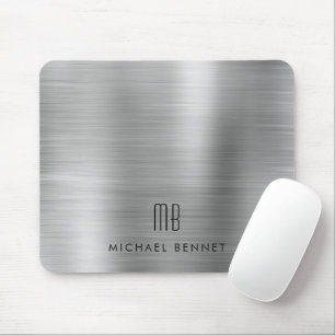 Mousepad Nome do Monograma Metálico da Cinza Silver Elegan