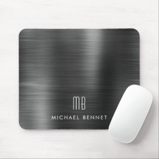 Mousepad Nome do Monograma Metálico Preto Elegante