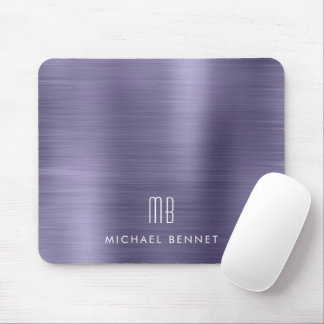 Mousepad Nome do Monograma Metálico Roxo Elegante