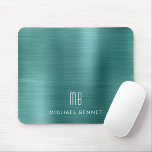 Mousepad Nome do Monograma Metálico Verde Elegante