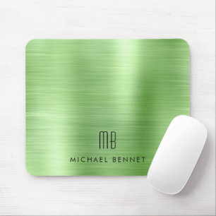 Mousepad Nome do Monograma Metálico Verde Elegante