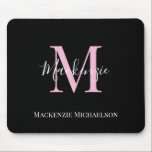 Mousepad Nome do Monograma Personalizado Cor-de-Rosa Preto<br><div class="desc">Pad do mouse personalizado de nome do monograma preto-rosa elegante</div>