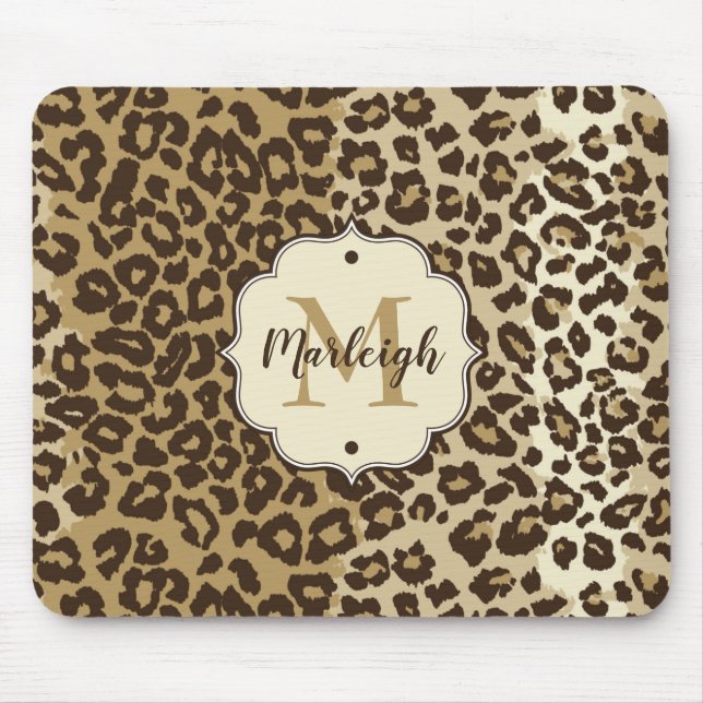 Mousepad Nome do Monograma Personalizado de Impressão Leopa (Frente)