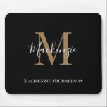 Mousepad Nome do Monograma Personalizado Dourado Elegante<br><div class="desc">Pad de Mouse Personalizado com Nome de Monograma Dourado Elegante Preto</div>