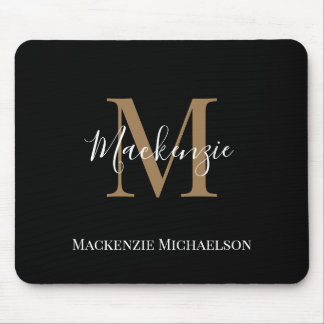 Mousepad Nome do Monograma Personalizado Dourado Elegante
