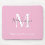 Mousepad Nome do Monograma Personalizado Pink de Cinza Eleg<br><div class="desc">Placa de Mouse Personalizada com Nome de Monograma Pink de Cinza Elegante</div>