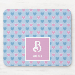 Mousepad Nome do Monograma Pink & Blue Heart Pad do Mouse