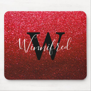 Mousepad Nome do Monograma Ruby Red Ombre Glitter Sparkles