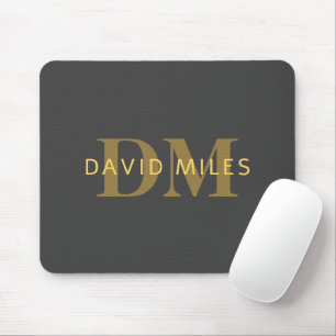Mousepad Nome do na moda e Monograma Cinza Dourada e escu