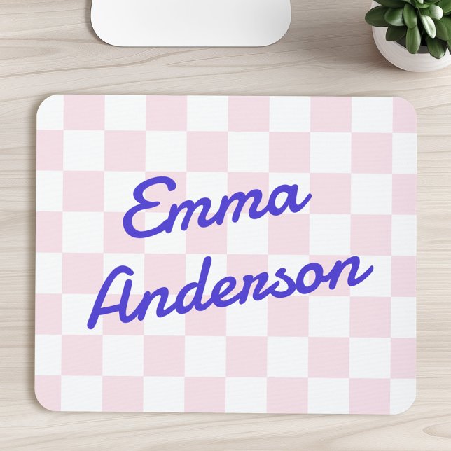 Mousepad Nome do retrorreflector rosa claro branco padrão d (Retro name light pink white checkerboard pattern mouse pad)