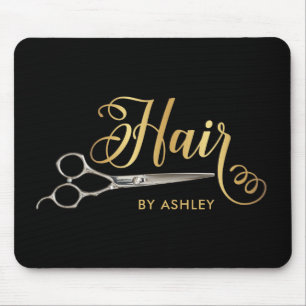 Mousepad Nome do Salão de Hairstylist Preto e Dourado