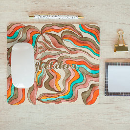 Mousepad Nome do Script de Onda Laranja Cinza-Rosa Queimada