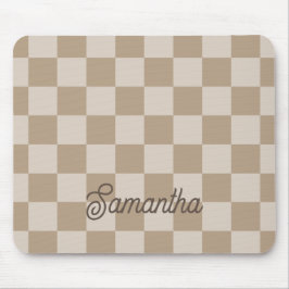 Mousepad Nome do Script de Xadrez Bege Taupe