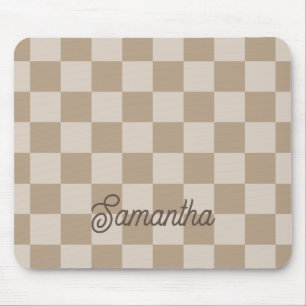 Mousepad Nome do Script de Xadrez Bege Taupe
