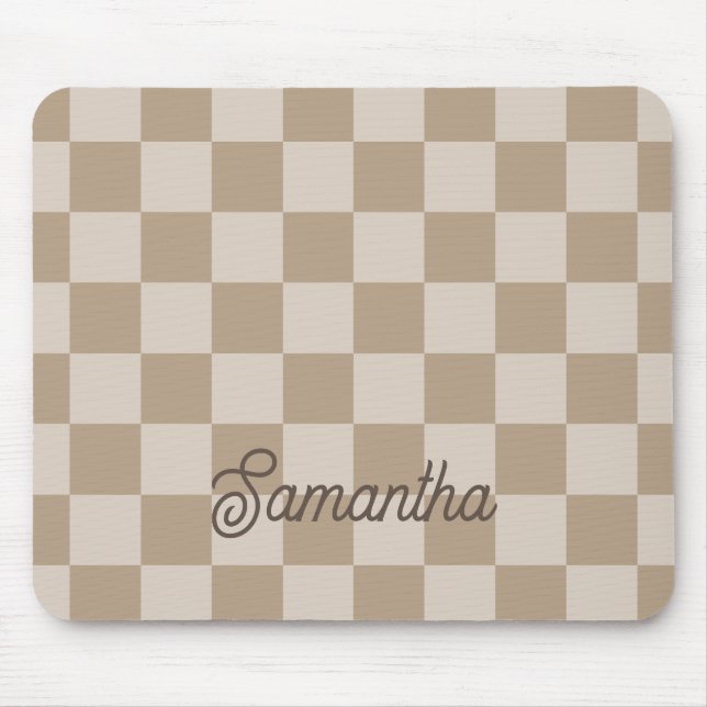 Mousepad Nome do Script de Xadrez Bege Taupe (Frente)