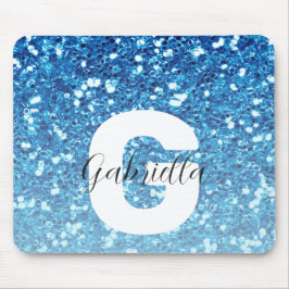 Mousepad Nome do Script do Monograma do Girly Blue Glitter 