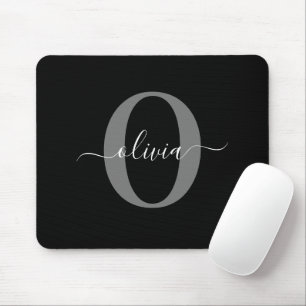 Mousepad Nome do script do monograma personalizado Cinza br