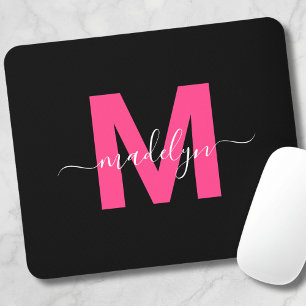 Mousepad Nome do Script do Monograma Rosa Preto