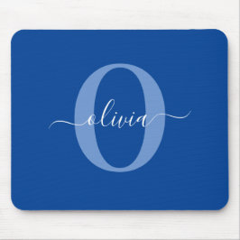 Mousepad Nome do Script Monograma Personalizado Branco Azul