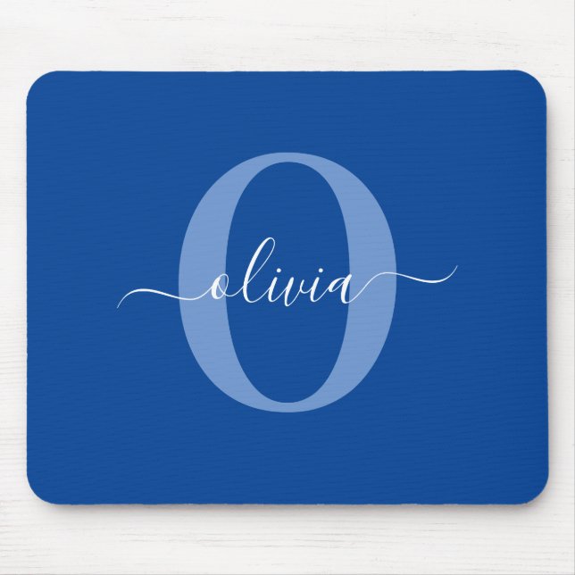 Mousepad Nome do Script Monograma Personalizado Branco Azul (Frente)
