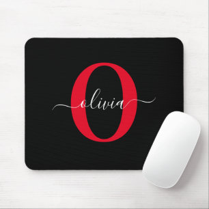 Mousepad Nome do Script Monograma Personalizado Vermelho Br