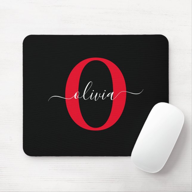 Mousepad Nome do Script Monograma Personalizado Vermelho Br (Com mouse)